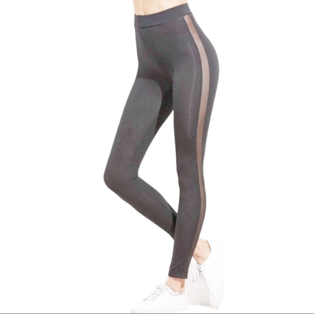 🔥🔥SALPOOF! EXCELLENCE Junior's Gray Mesh Sides Mid Rise Stretch Ankle Leggings